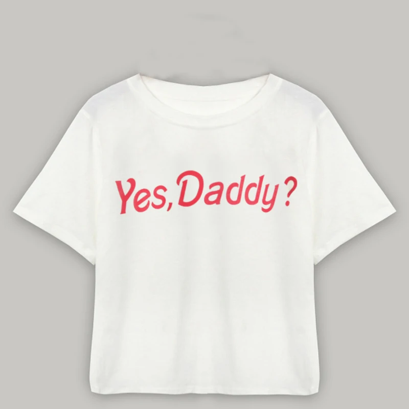 Белый ROPALIA Letter Yes Daddy Stitch Повседневная футболка Летняя желтая/белая/черная/Розовая Сексуальная женская футболка - Цвет: Белый