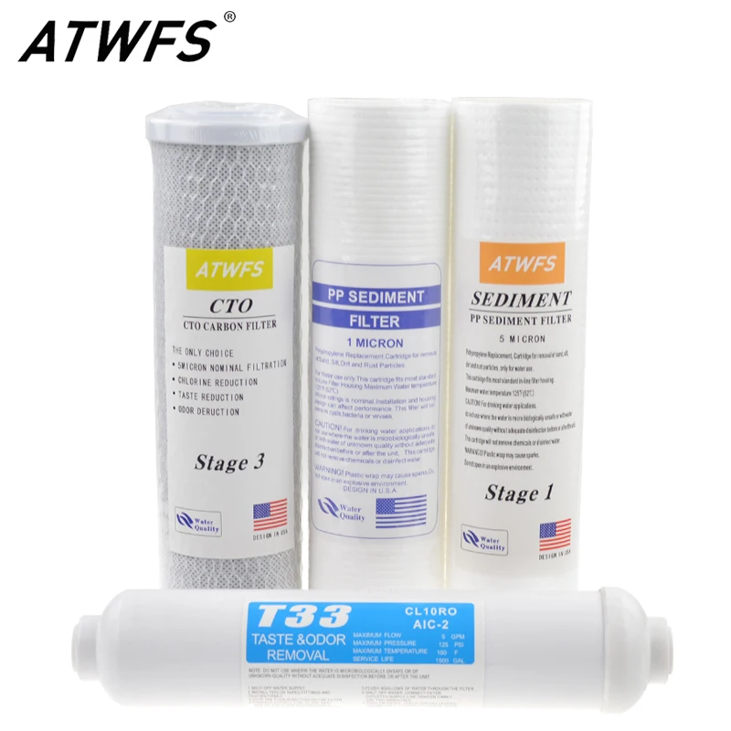 

10" Universal PP Sediment / 5 Micron / 1 Micron PP Cotton+CTO Carbon Filter+T33 Water Filter Reverse Osmosis System