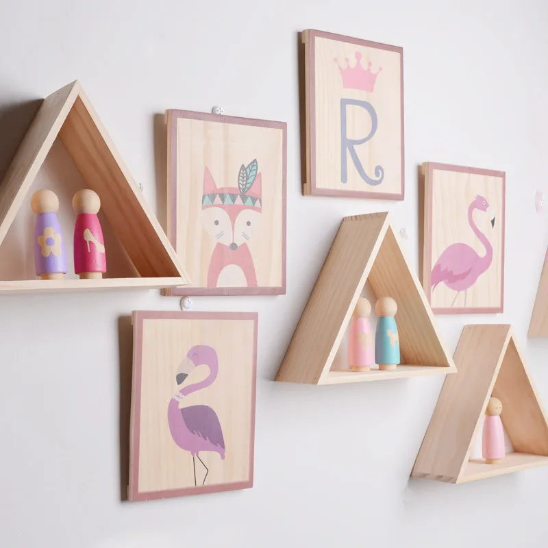 

1pcs Triangle Wooden Floating Shelf Storage Display Book Shelf For Bedroom Living Room Kitchen Office Children House Decoration