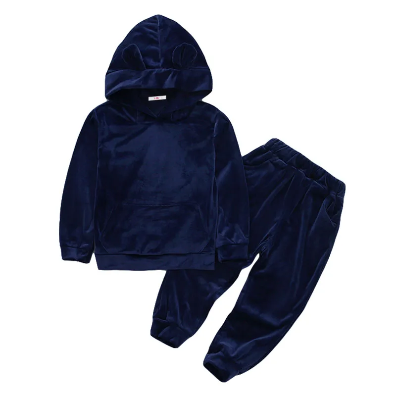 Navy blue Одежда для детей г. Осенне-зимняя одежда для маленьких девочек футболка+ штаны, комплект из 2 предметов Детский костюм, спортивный костюм для девочек, комплекты одежды - Цвет: Navy blue