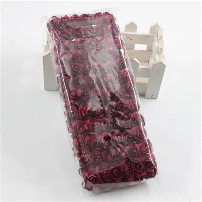 Red wine 144 шт./лот 1,5 см искусственные маленькие бумажные розы ручной работы для вечеринок Свадебные украшения автомобиля искусственный цветок - Цвет: Red wine