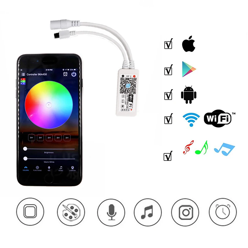 Wifi RGBW/RGBWW светодиодный контроллер Мини DC12V с RF 21Key/IR 24Key пульт дистанционного