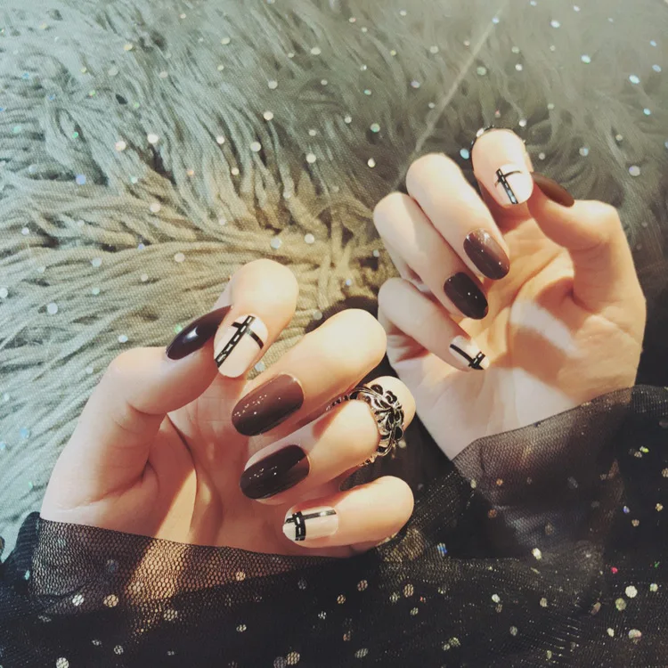 24 шт foreverlily полный искусственный дизайн ногтей типсы с 1 шт. клей наклейки крест и