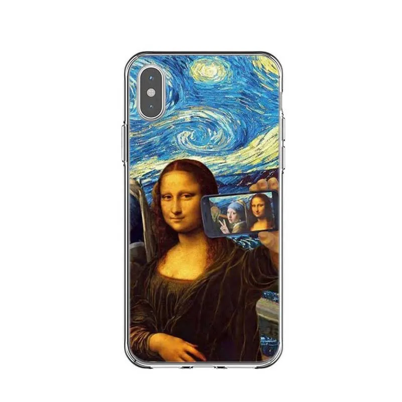 Забавные художественные чехлы Мона Лиза для iPhone X XR XS MAX Ван Гог звездный жесткий