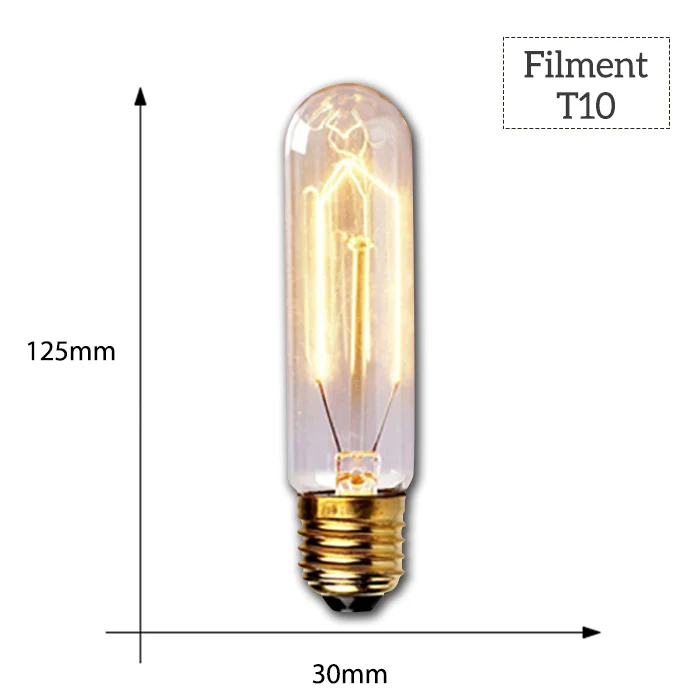 T10 Filament Диммируемый Ретро светильник Эдисона E27 40 Вт 110 В 220 В ампула Ретро лампа накаливания винтажный декоративный светильник - Цвет: T10 Filament