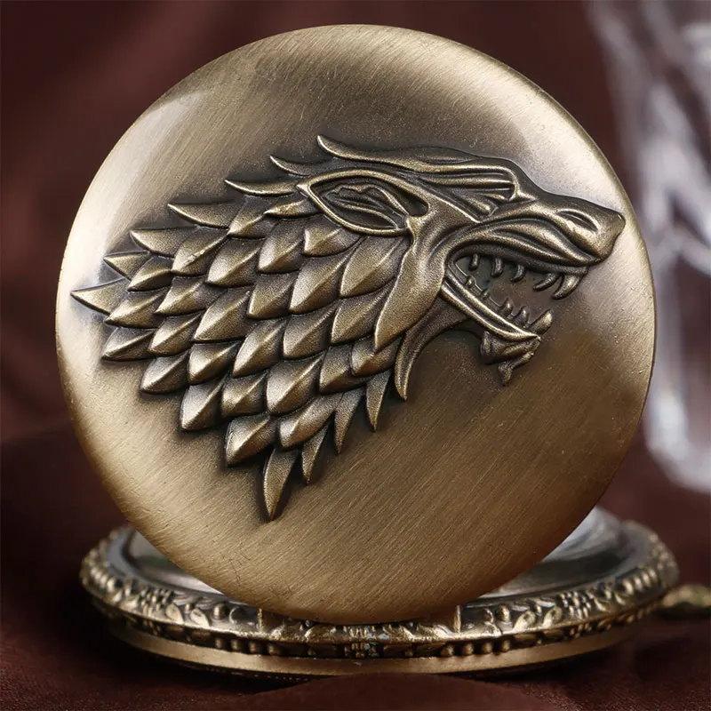 Винтажные карманные часы Thrones of Game Stark House Crest Wolf бронзовые Кварцевые ожерелье