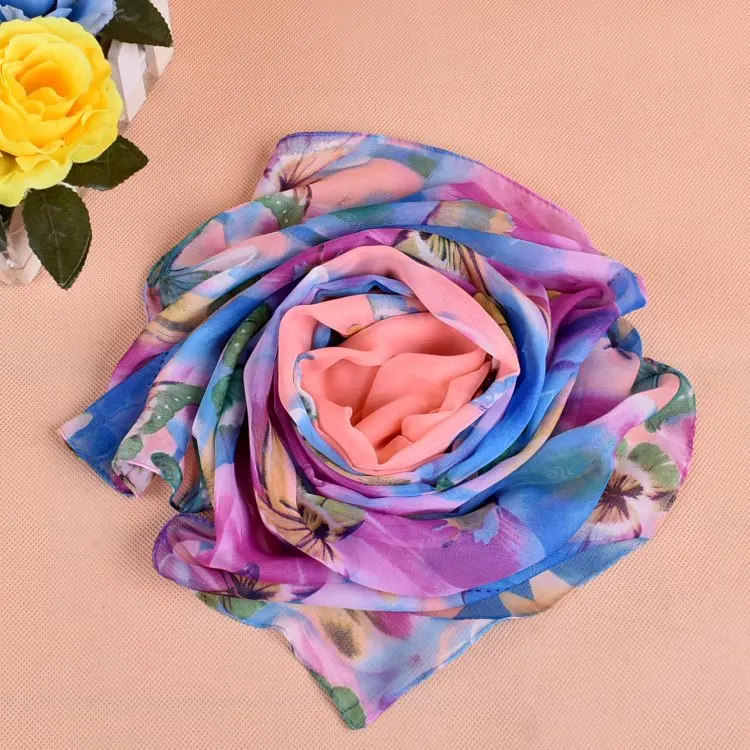 Длинные шифоновые шелковые шарфы новинка весны 2019 женские с цветочным принтом в