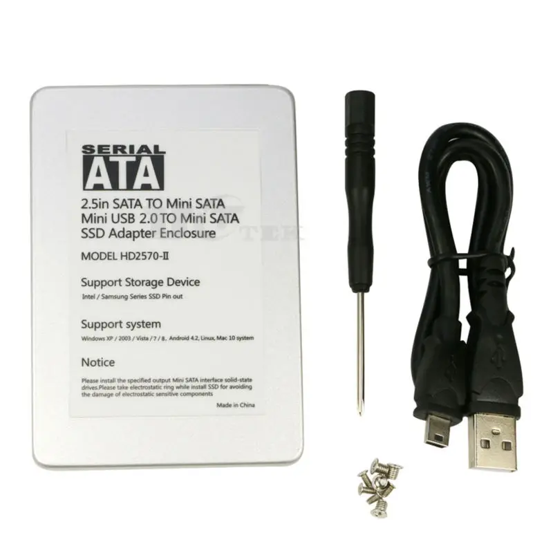 Мини PCIe mSATA SATA + USB 2 0 адаптер конвертер 5 дюймов HDD SSD корпус 7 мм Алюминий для