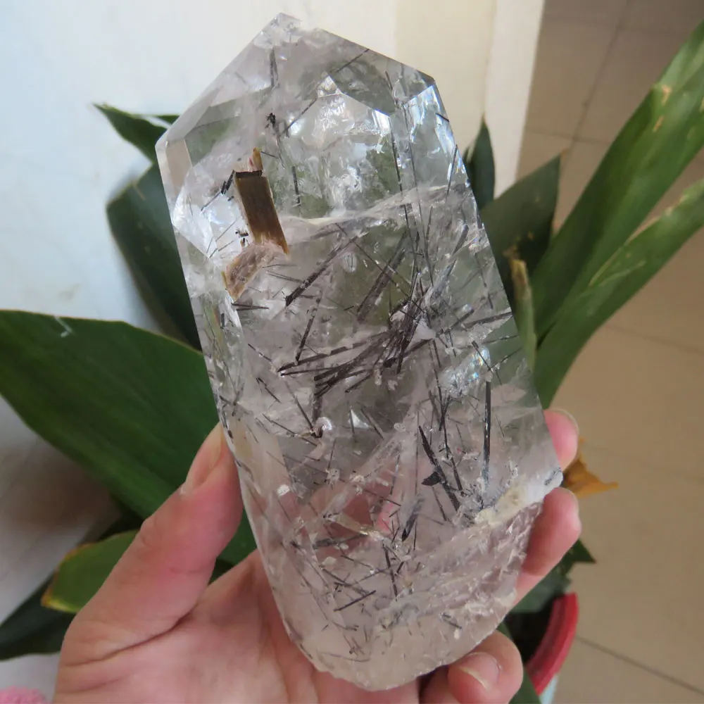 New Arrival !!! 409g Natural Clear Black Tourmaline Quartz Crystal Point Wand Pocket Stone Mineral Reiki Healing | Дом и сад