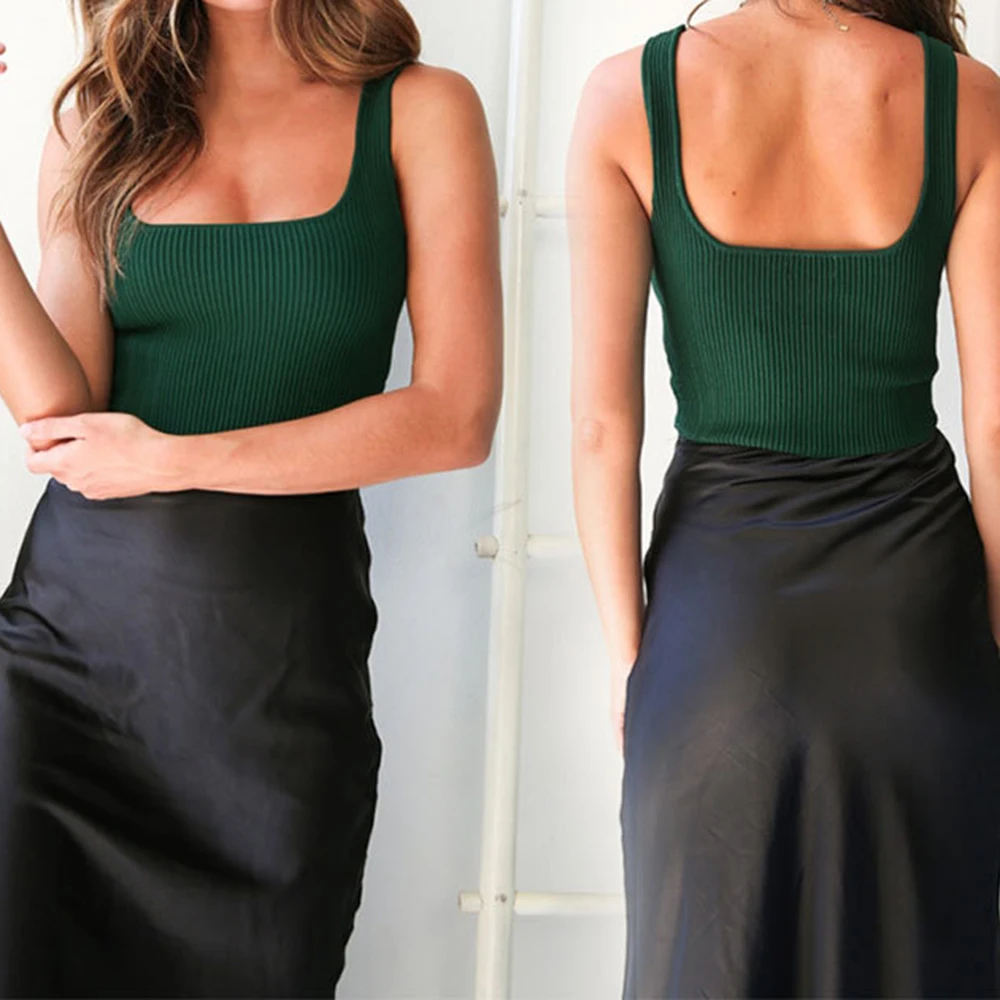 Женский укороченный топ на бретельках вечерние облегающие майки с квадратным