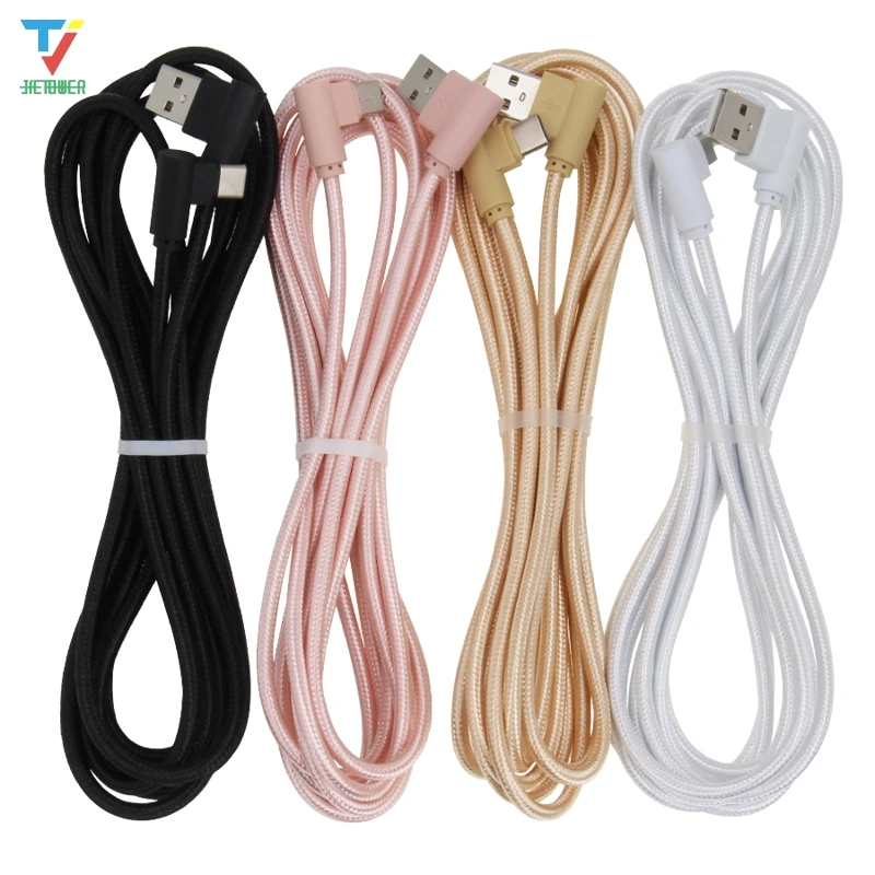 

100pcs/lot 2side 90 Degree L-shaped cloth Braided data cable Micro 5pin 8pin Type-C cable Date Sync Charger Cable for smartphone