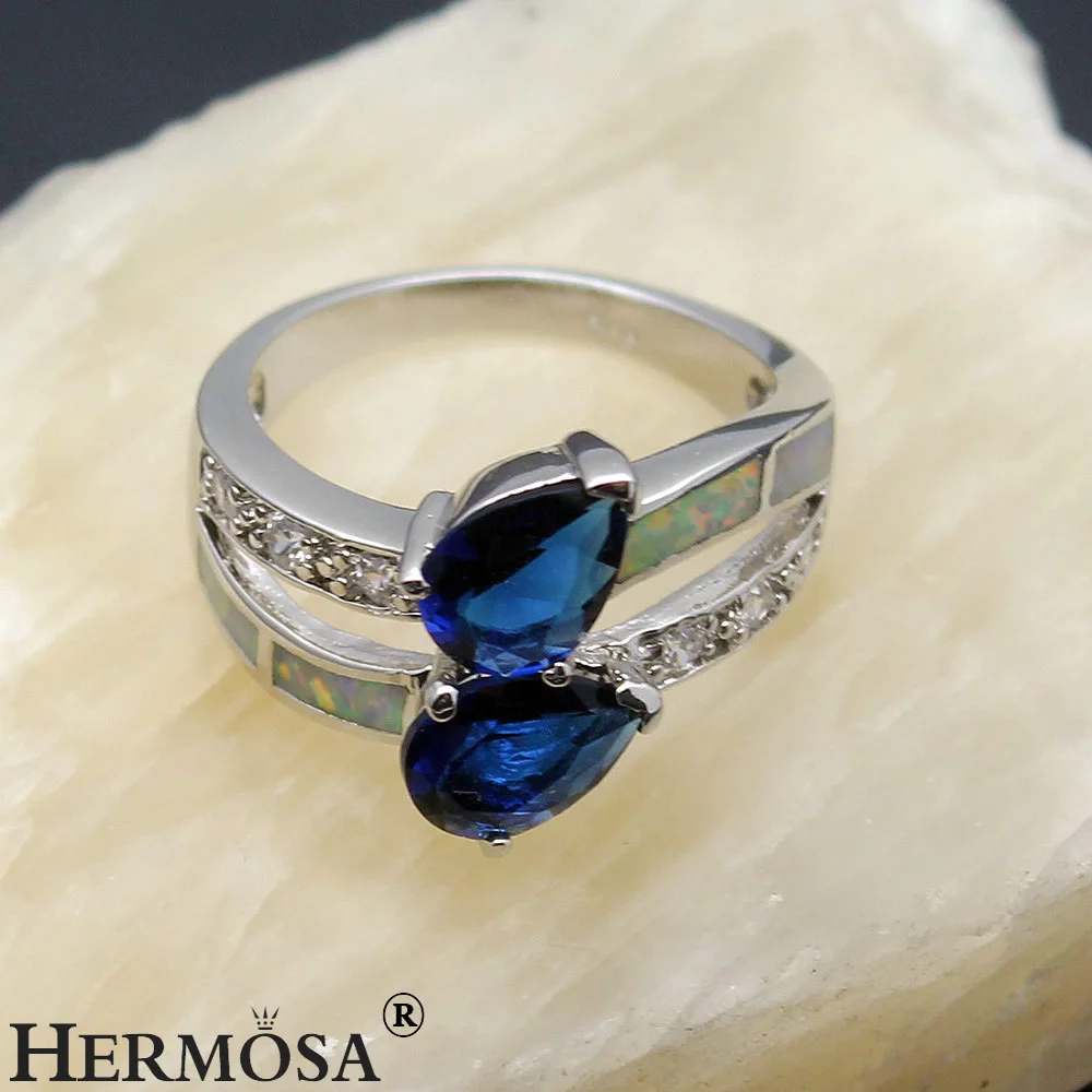 Большая Акция натуральный австралийский опал BlueSapphire двойное кольцо слеза Размер