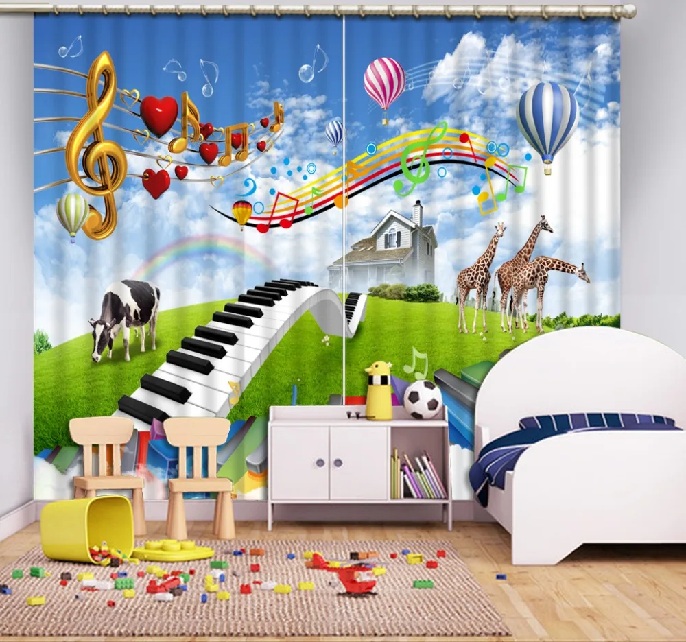 

New Home Decoration 3D Kids Room Curtain cartoon music Cheer Curtains For Bedroom Living room Window Curtain