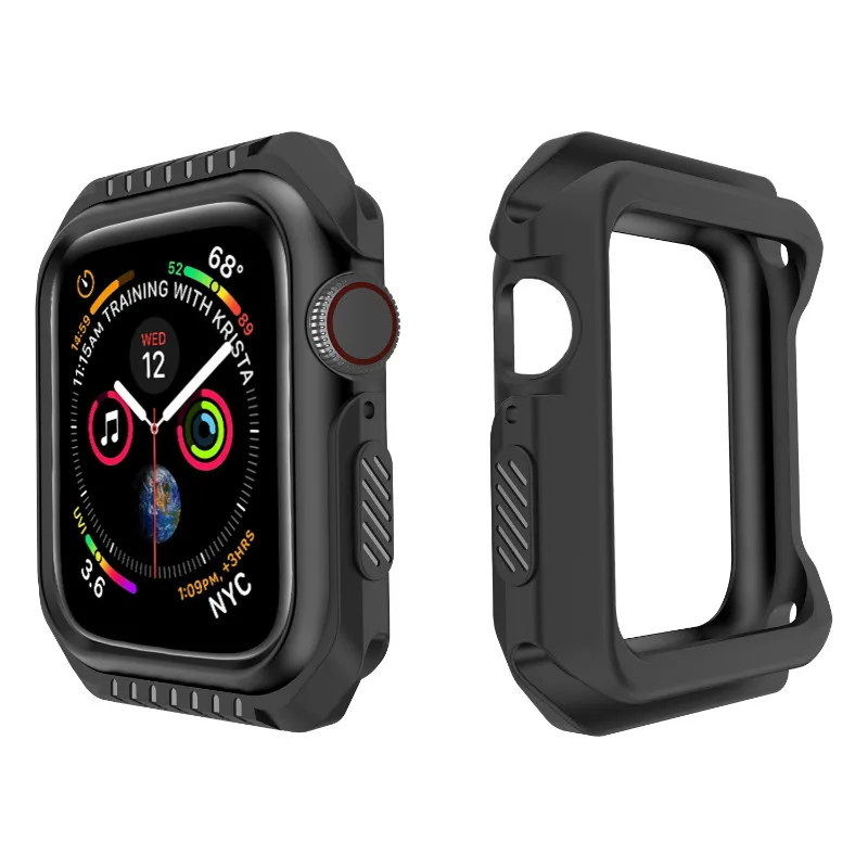 Защитный чехол ProBefit из силикона и поликарбоната для Apple Watch 4, 5, 40 мм, 44 мм, защитный чехол-бампер для iWatch 3, 2, 1, 38 мм, 42 мм - Цвет: Black Black