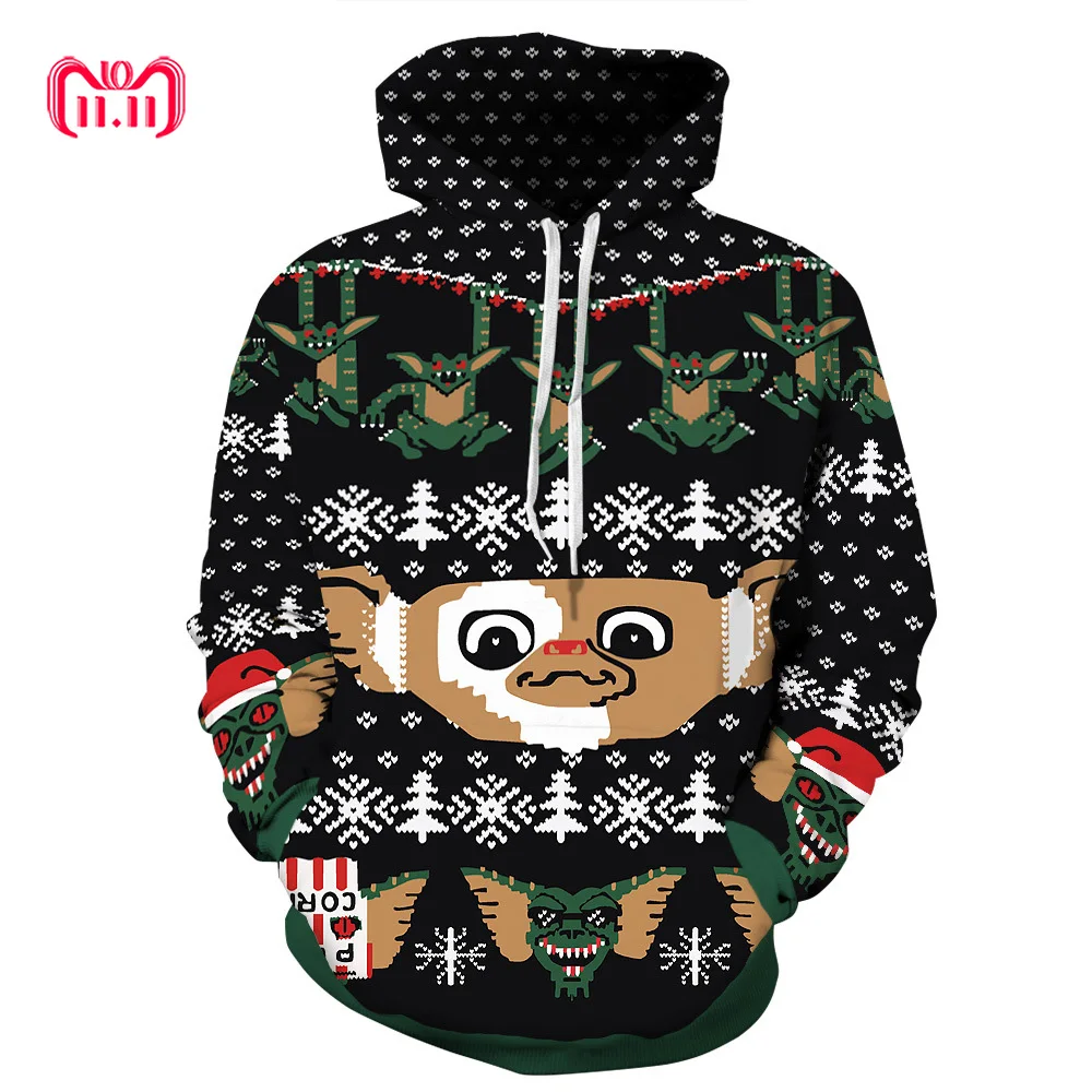 Harajuku Santa Monster pattern Рождественский 3D цифровой принт уличная одежда мужской свитер в