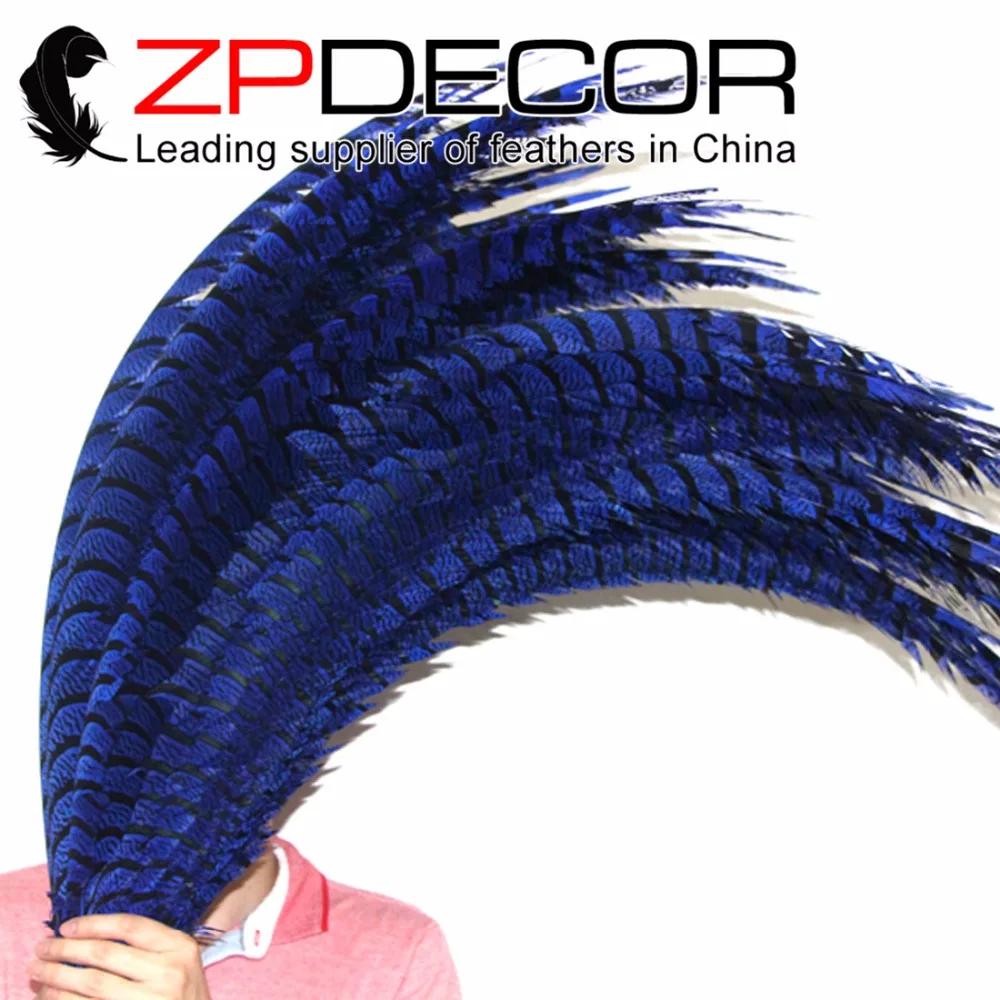 

ZPDECOR 32-36 дюймов (80-90 см) 50 шт./лот ручная Сортировка синие окрашенные дамские хвосты фазана в центре перья Бесплатная DHL/EMS