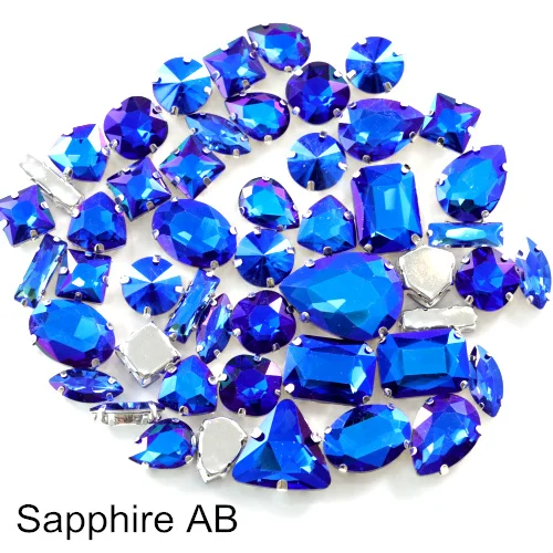 Sapphire AB 50 шт. Стразы смешанной формы с кристаллами AB, Пришивные с серебряным клешом, стеклянные каплевидные камни для шитья ювелирных изделий из ткани B1142 - Цвет: Sapphire AB