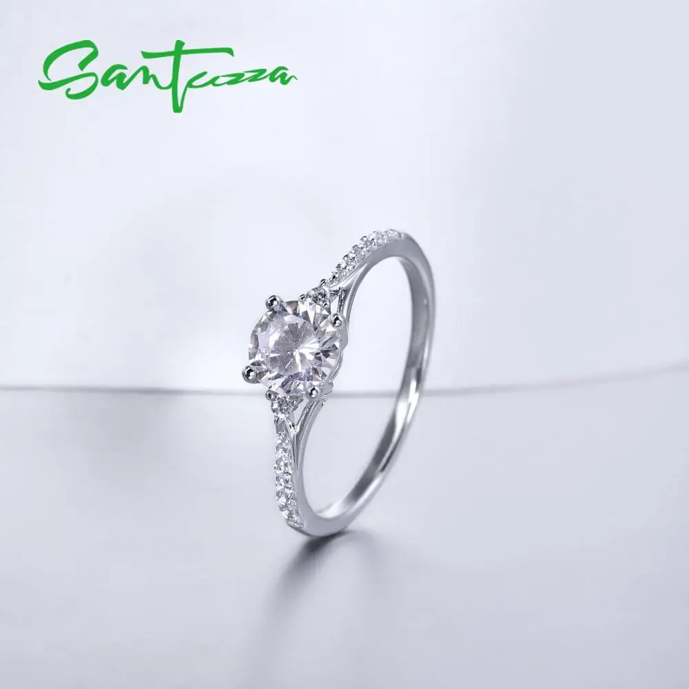 SANTUZZA, чистое 925 пробы Серебряное кольцо для женщин, сверкающий белый кубический цирконий, аксессуары для свадьбы, помолвки, хорошее ювелирное изделие