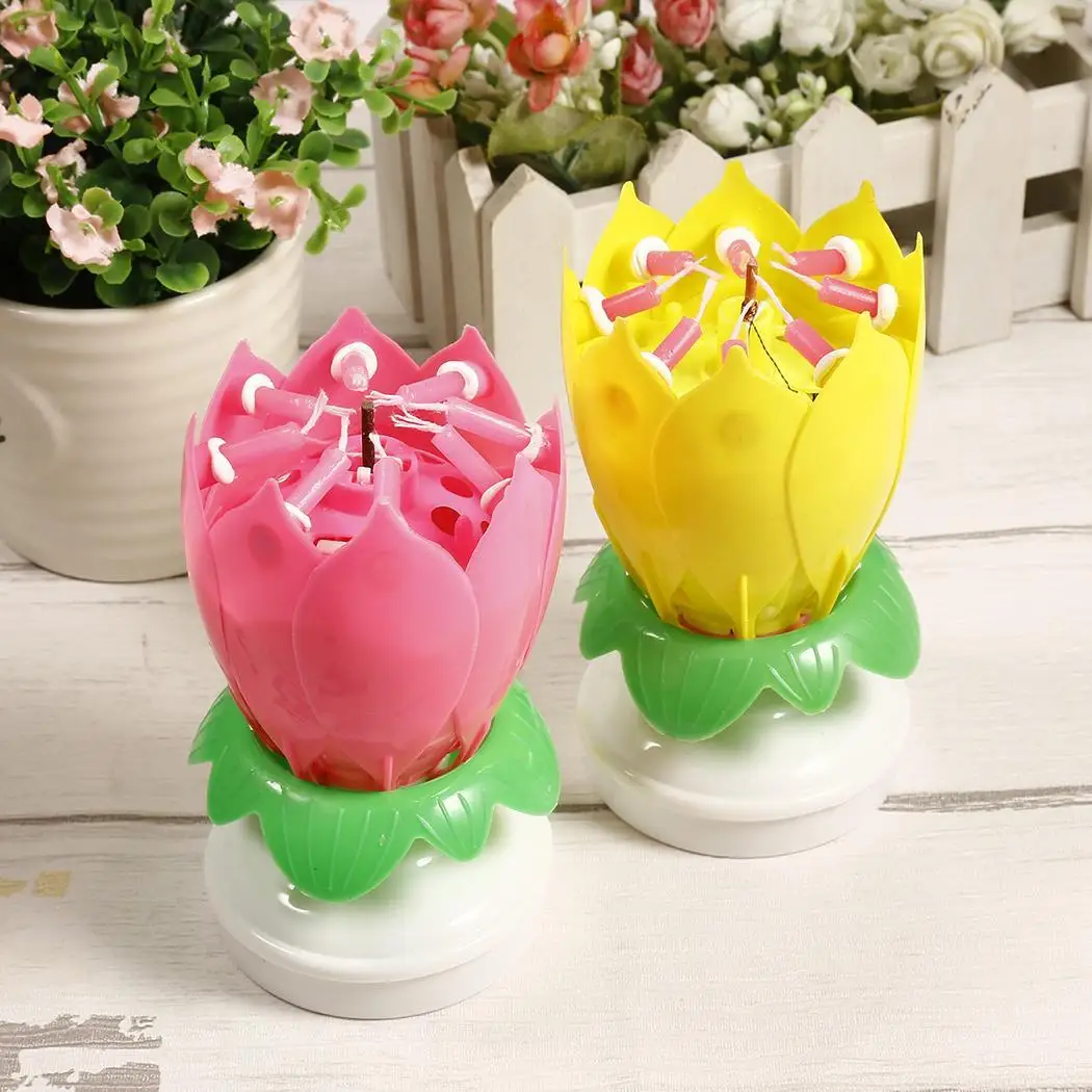 Инновационные вечерние Топпер для торта музыкальный цветок лотоса вращающийся с