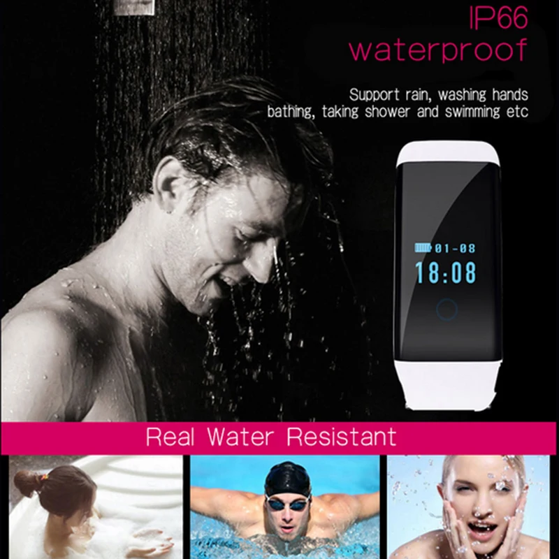 Bluetooth Спорт Смарт часы браслет IP67 Водонепроницаемый SmartWatch монитор сердечного