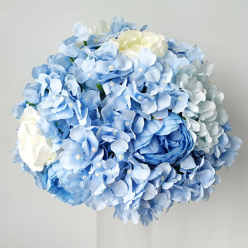 blue flower ball Цветок из искусственного шелка настенный Гортензия пион роза для свадьбы дорога свинца фоновая Арка Центральная подставка для цветов вечерние украшения - Цвет: blue flower ball