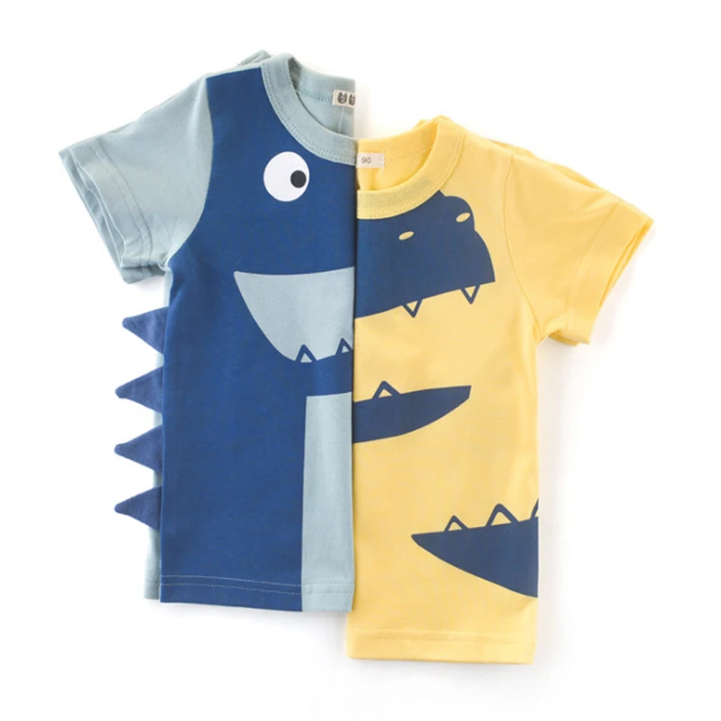 BINIDUCKLING Summer Boys Kids Clothes Cartoon Dinosaur O-Neck T-Shirt+Shorts Pure Cotton Children Boy Clothing Set 2T 3T 4T 5T | Детская