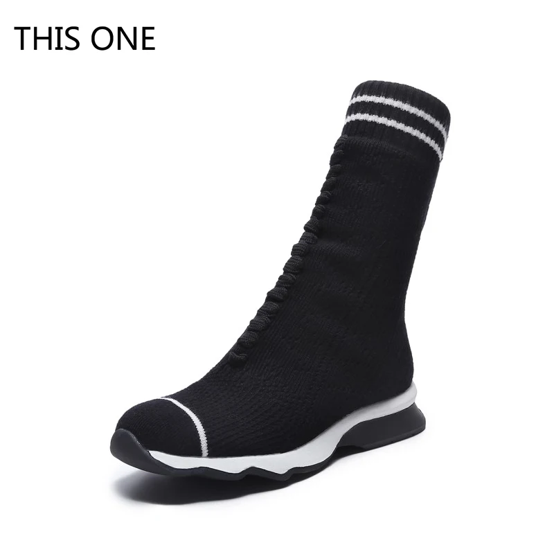 Лидер продаж 2018 женские вязаные ботинки на плоской подошве и каблуке эластичные