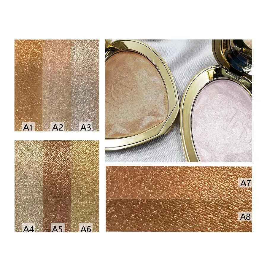 8 цветов в форме сердца выпечки алмаз highlighter порошок Блестящий блестящий для лица Осветляющий хайлайтер Бронзовый осветитель комплект