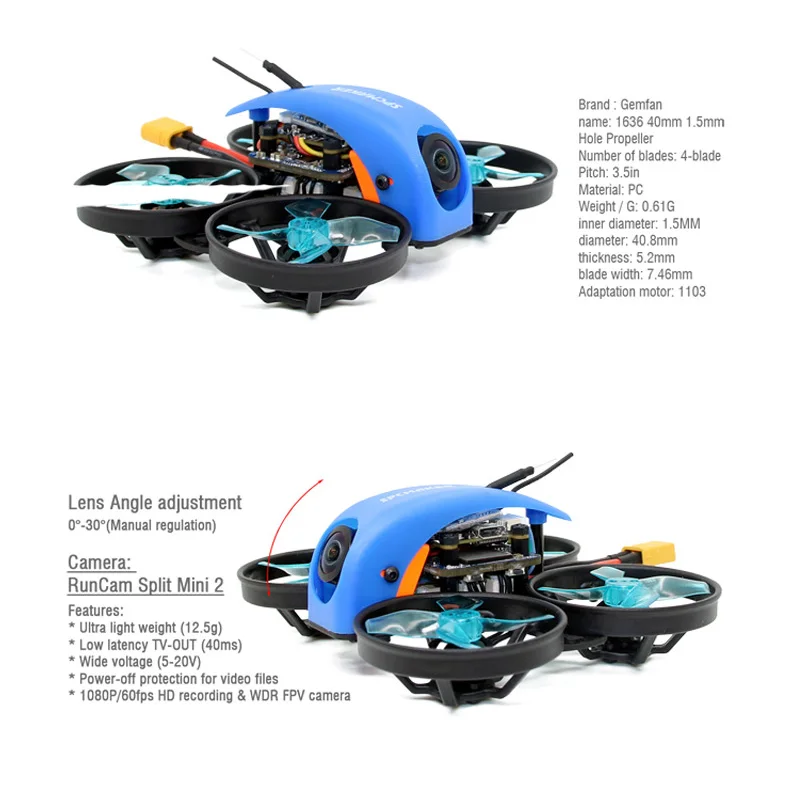 1 шт. SPCMAKER Mini Whale FPV Racing RC Дрон 78 мм 1080P карта записи Fs rx2A/R6DSM/FUTUBA приемник Runcam Split