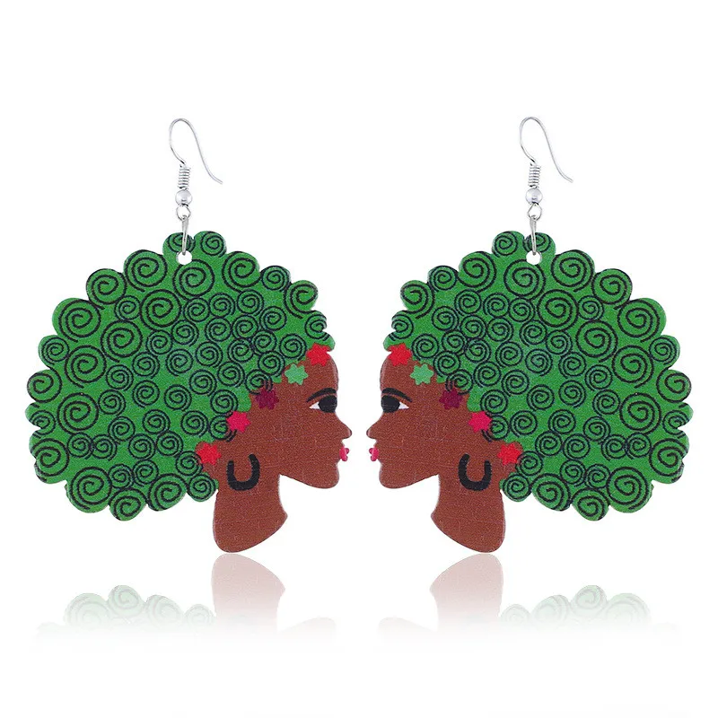 Green LZHLQ Африканская Карта моделирование серьги женские модные серьги девушка новые деревянные висящие серьги для женщин ювелирные изделия - Окраска металла: Green
