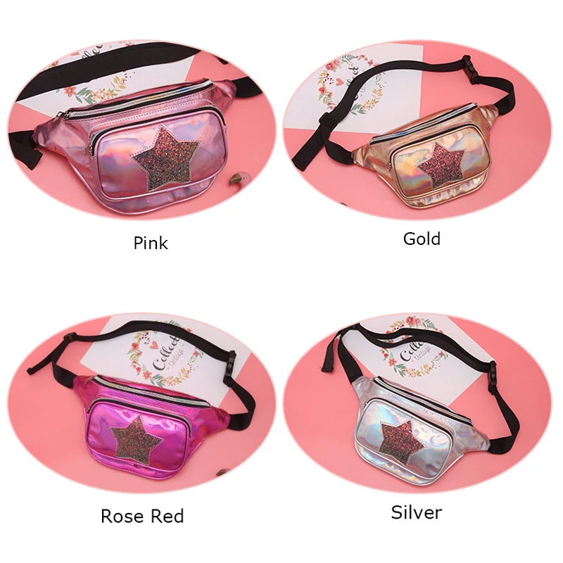 

BONAMIE Fashion Laser Fanny Pack Women Holographic Waist Bag Bling Girl Messenger Chest Bag Star Sequins Female Waist Packs