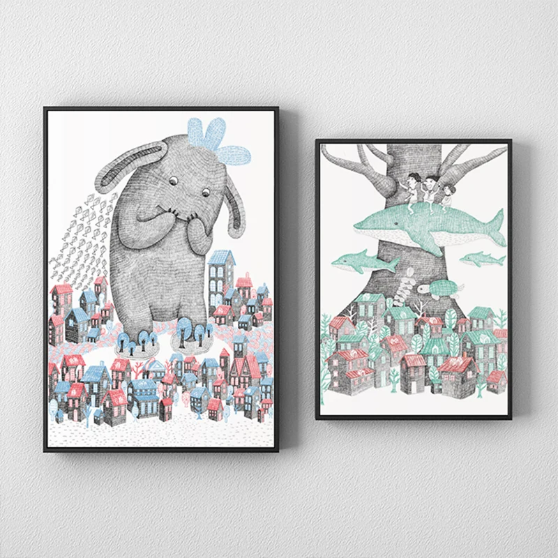 Скандинавский сказочный кролик мультфильм абстрактная фантазия кавайный плакат