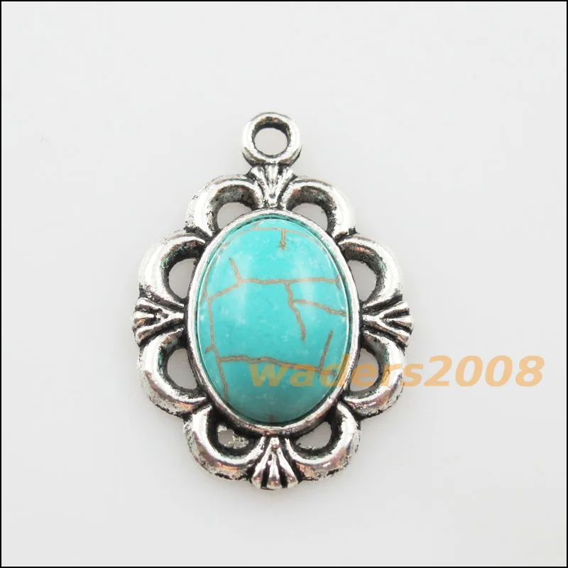 10 шт. ретро тибетский серебряный овальный камень цветок амулеты подвески