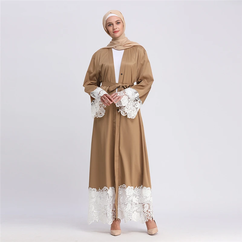Плюс размер халат Малайзия Abaya Дубай женское Бисероплетение Жемчужное Кружево