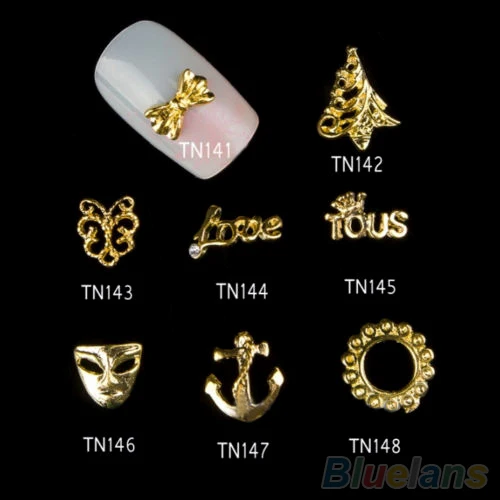 Новый 80 ШТ. 3D Различные Стили Горный Хрусталь Золотой Сплав Nail Art Красоты Наклейки