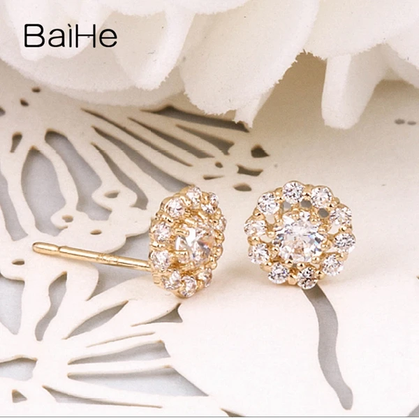 BAIHE Твердые 18 К желтое золото 0.10CT H/SI круглые натуральные бриллианты обручальные модные элегантные уникальные серьги-гвоздики