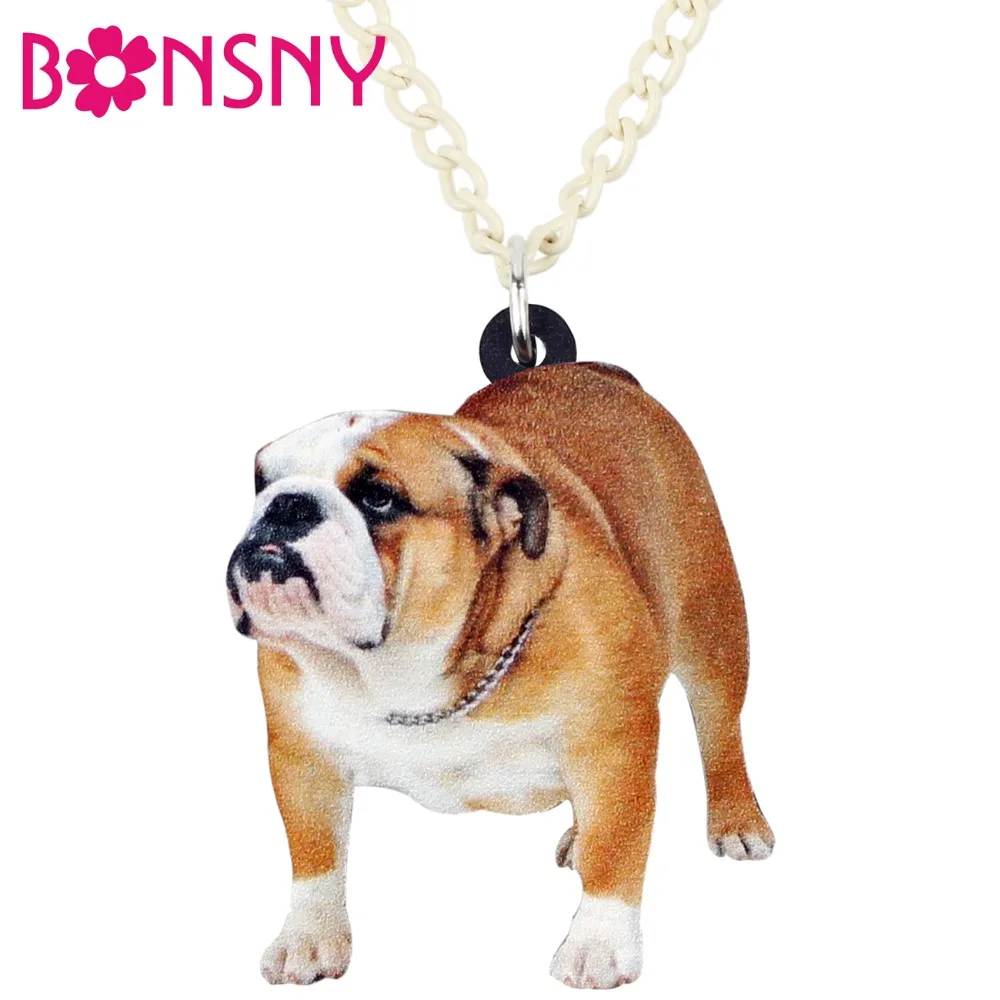 Bonsny акрил Английский Британский Бульдог Подвеска для ожерелья собак цепочка
