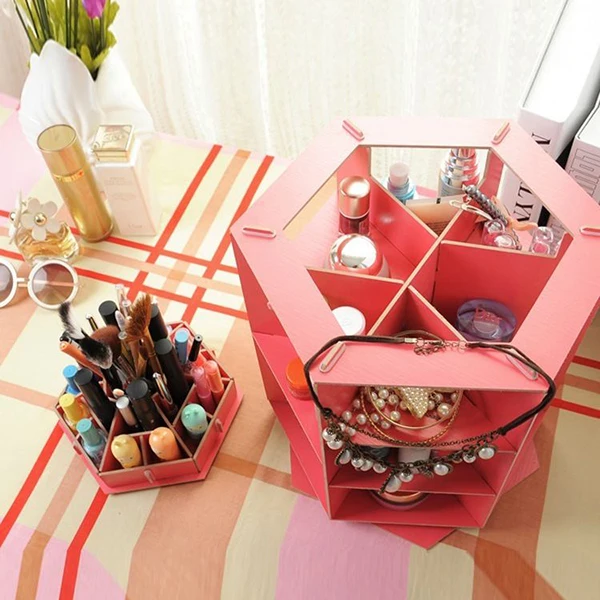 Wooden 360 Degrees Rotatable Jewelry Makeup Storage Box Organizer Make Up Cosmetic Case | Дом и сад