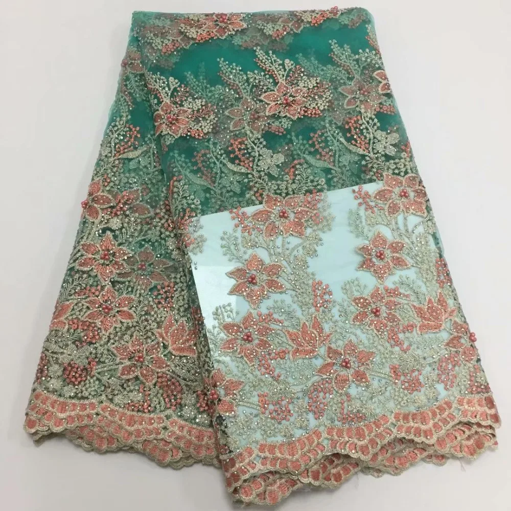Роскошный Дизайн Французский кружевной ткани 5 ярдов бусины нигерийская