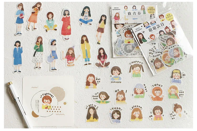 20 шт./40 шт. свежий клевер серии kawaii зеленый растение/слова/аниме девушка/закуски украшения наклейка, сделай сам, Скрапбукинг альбом Escolar