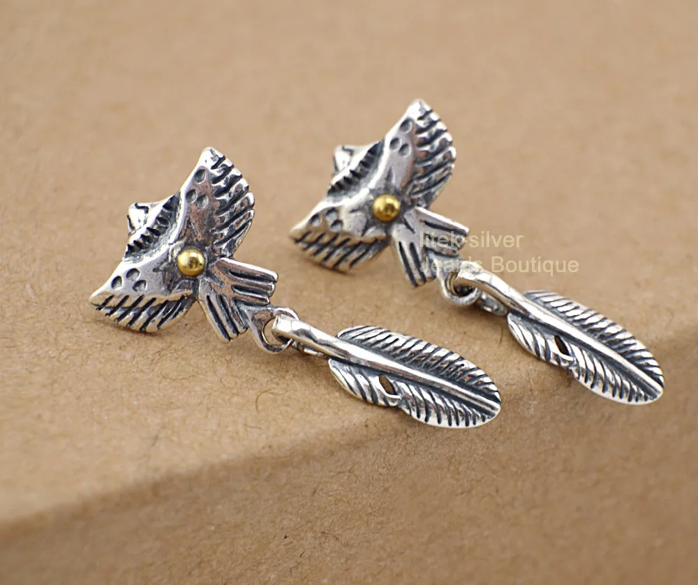 S92 цельные серьги из стерлингового серебра с перьями Орла для мужчин и женщин