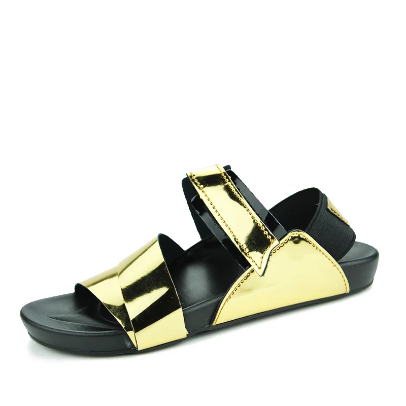 Золотые мужские пляжные повседневные летние сандалии с вырезами модная