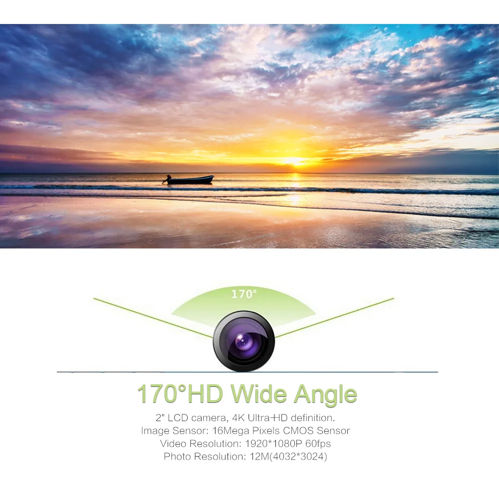 Andoer Q3H " ультра-hd ЖК-дисплей 1080P 4K экшн Камера Wi-Fi 16MP 170 широкоугольный объектив с фокусным расстоянием спортивная видеокамера для подводной съемки с Водонепроницаемый чехол для видеокамеры