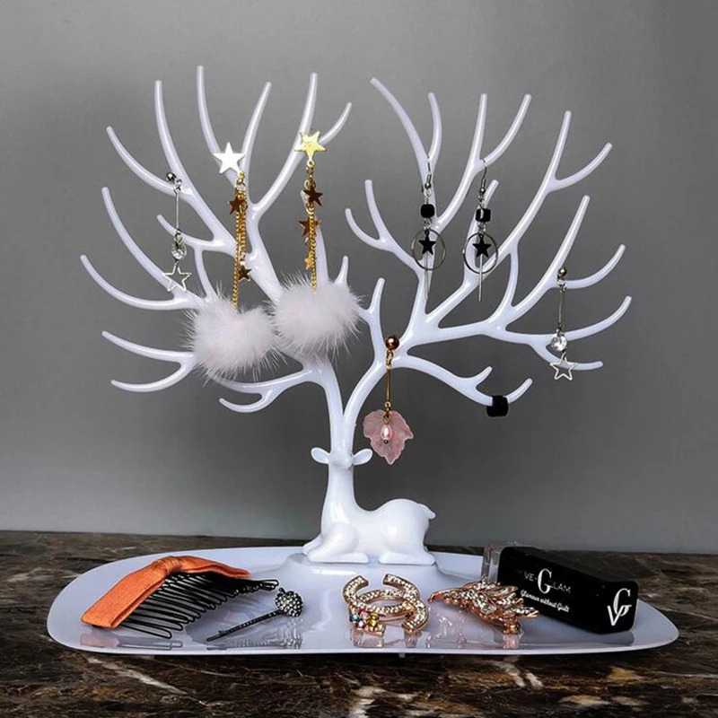 Маленькие серьги с оленями ожерелье кольцо ювелирные браслеты и кулоны Дисплей Стенд лоток дерево хранения стойки Органайзер держатель