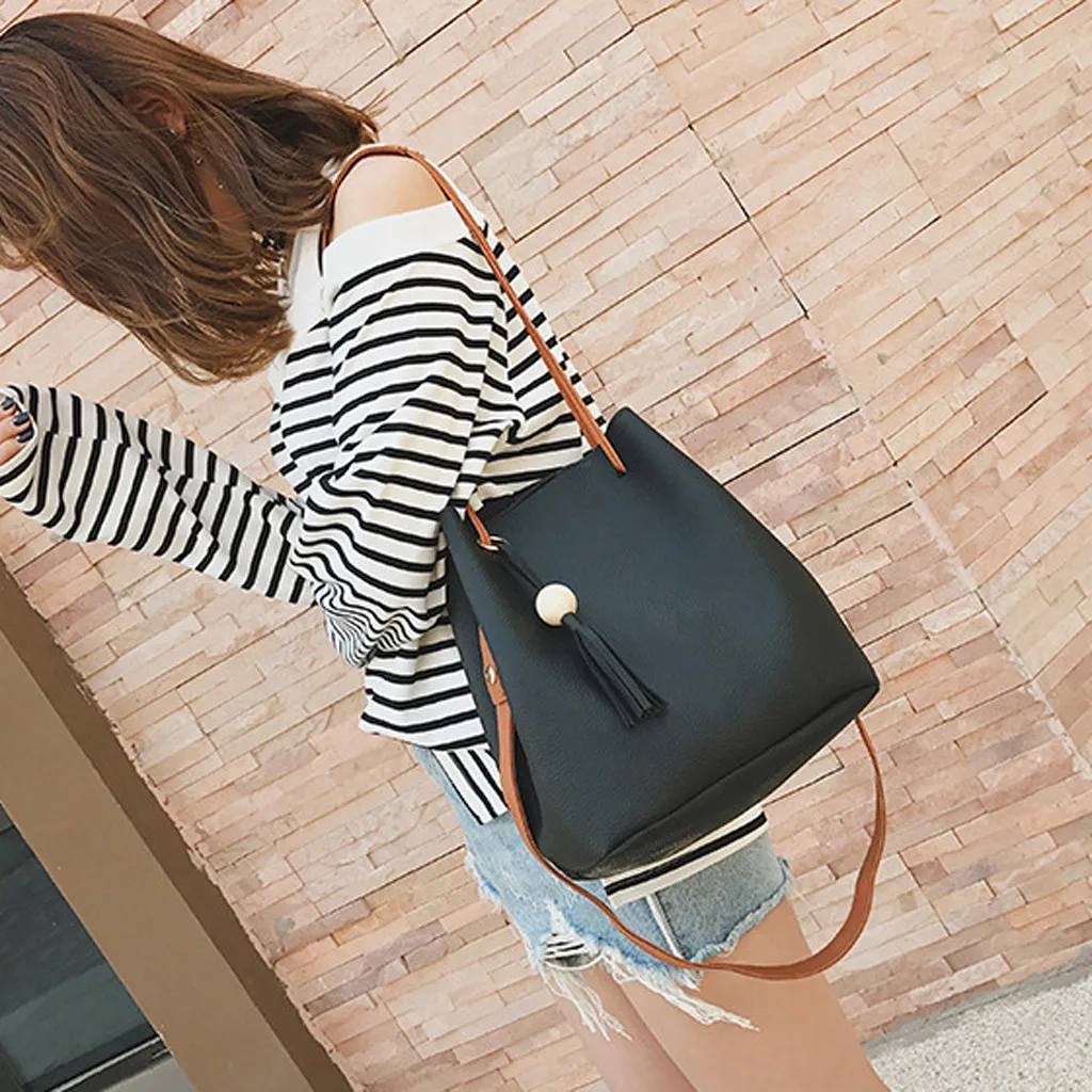 Женская сумка-ведро с кистями, женская сумка для карт, четыре комплекта сумок через плечо, дизайнерская сумка от известного бренда, женские сумки