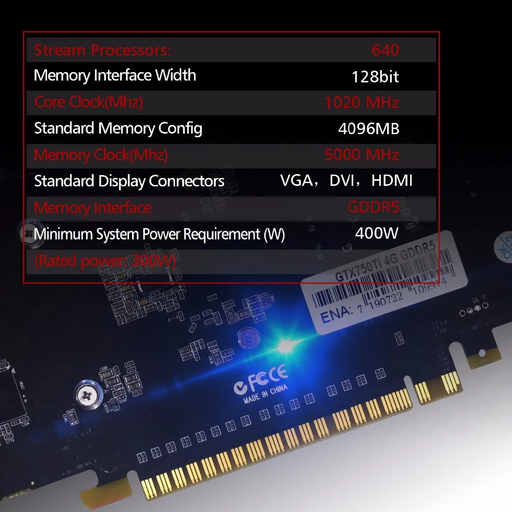 Графическая карта PCI-E GTX750ti GPU 4G DDR5 для игрового компьютера nVIDIA Geforce PC 4096MB