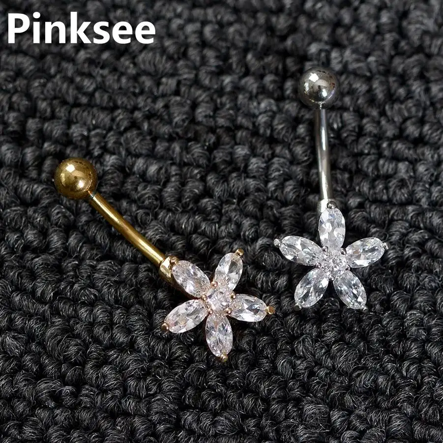 Пирсинг для пупка из хирургической стали с цветком бижутерия тела браслет