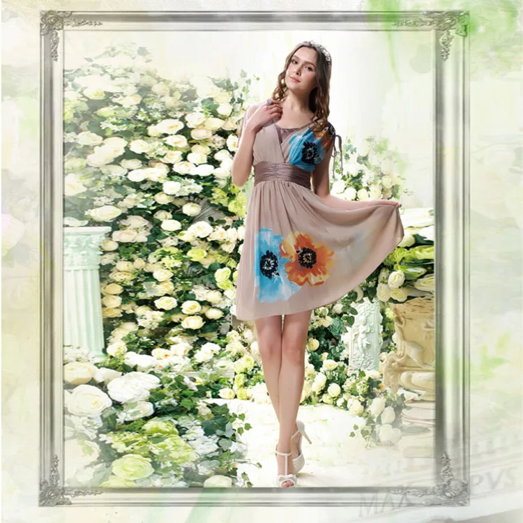 100% шелк шифоновое платье чистого шелка Для женщин летние платья Распродажа