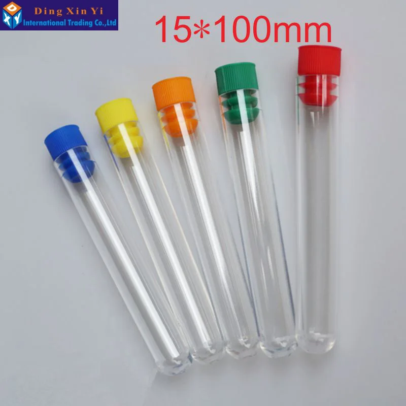 

10pcs/lot 15*100mm High transparency plastic test tube with Stopper hard plastic tube polystyrene test tube The color can choose