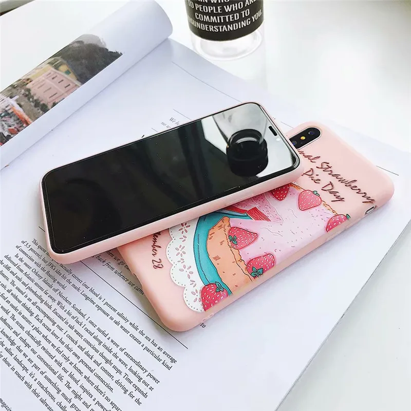 Good quality fashion pink Strawberry Cake Case For iPhone XS MAX XR X 7 8 Plus 6 6s back Cover Fundas Coque SZ199 |
